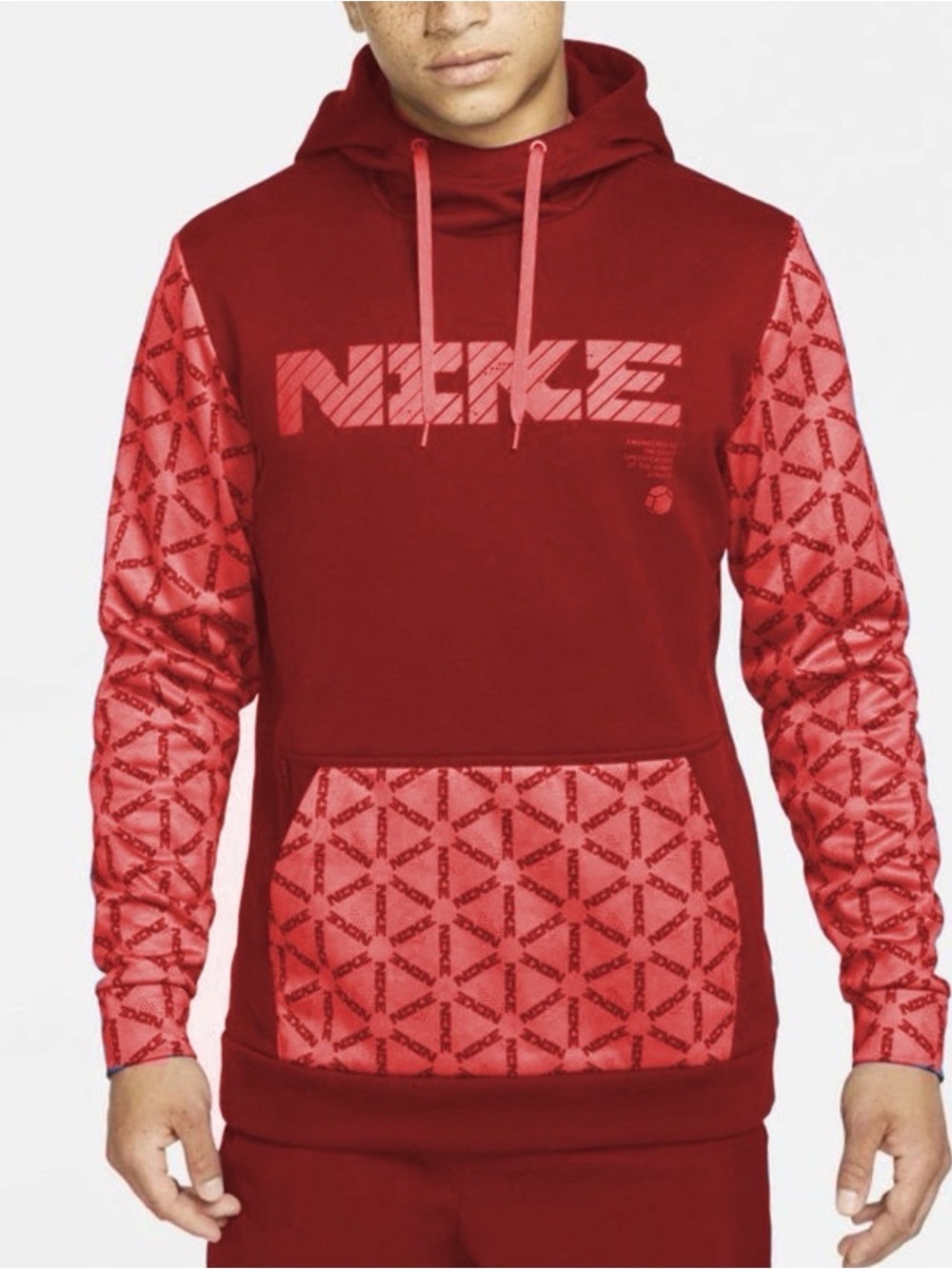 Nike Red Pullover Hoodie with Patterned Sleeves